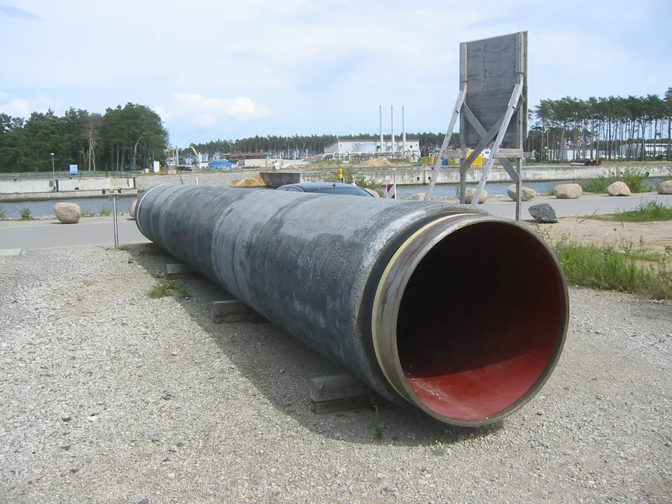 Tubería real del proyecto Nord Stream expuesta en Lubmin, Alemania, en agosto de 2011.