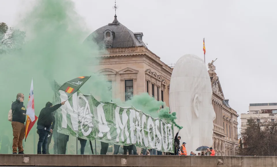 Manifestación agraria contra el acuerdo UE-Mercosur celebrada en Madrid el 11 de febrero de 2026. Imagen documental de archivo, no de la tractorada del 28 de octubre.