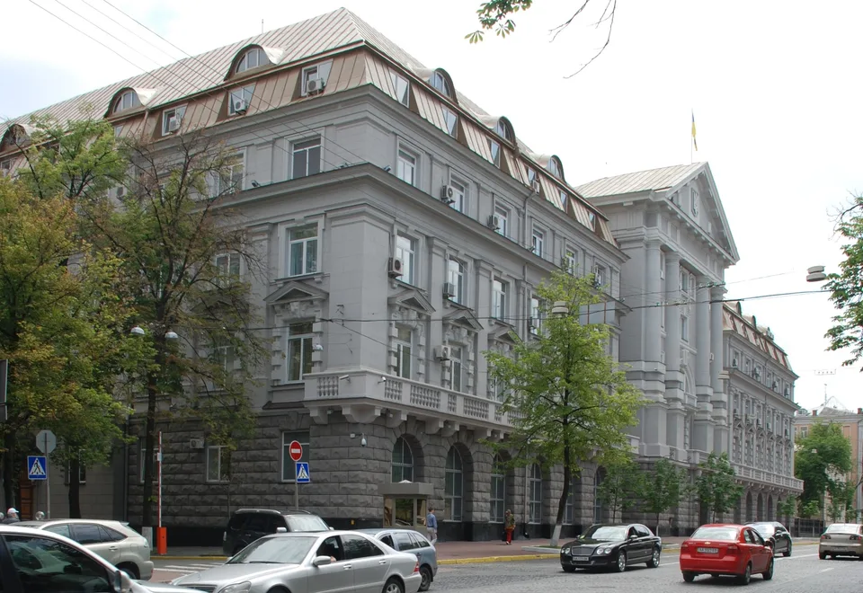 Fachada de la sede histórica del Servicio de Seguridad de Ucrania en la calle Volodymyrska de Kiev, fotografía de archivo de 2010.